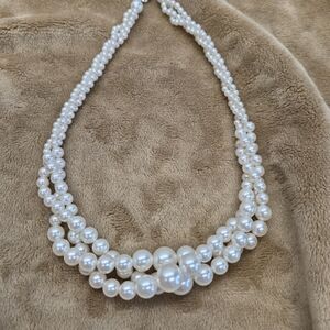 RMN Triple Strand Twisted Faux Pearl Cream 17 Inch Necklace  Vintage